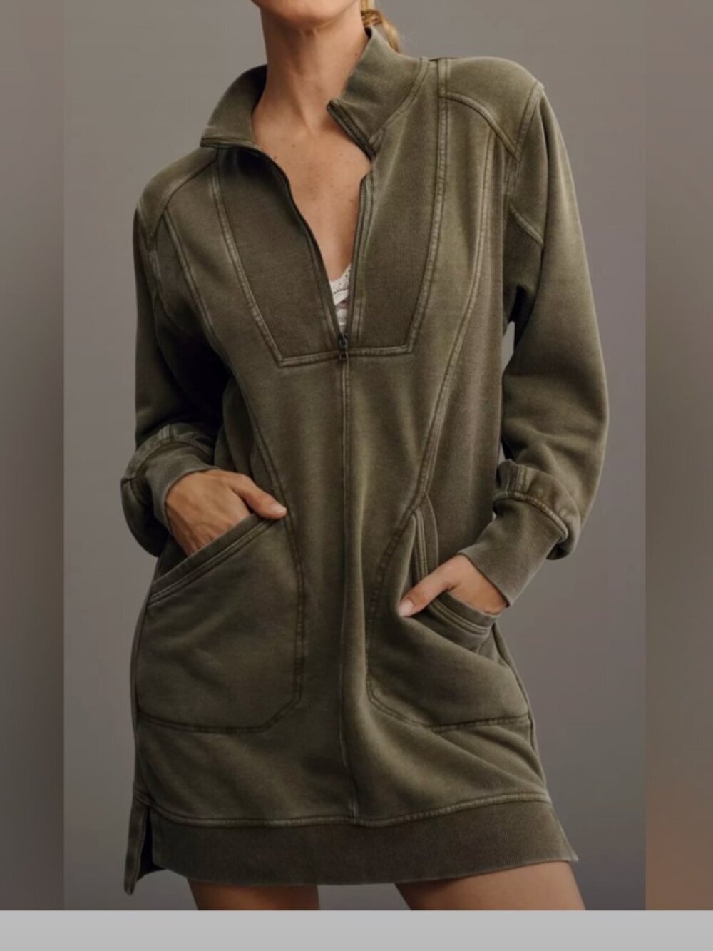 Anthropologie Daily Practice Athleisure Dress NWT Olive Green Size L